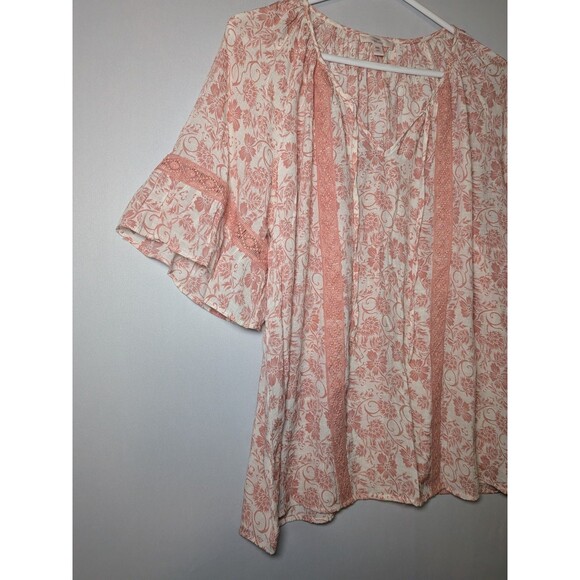 Women's Floral V Neck Pullover Tunic Blouse Pink Size XXL Como Vintage Hippie - Picture 2 of 12